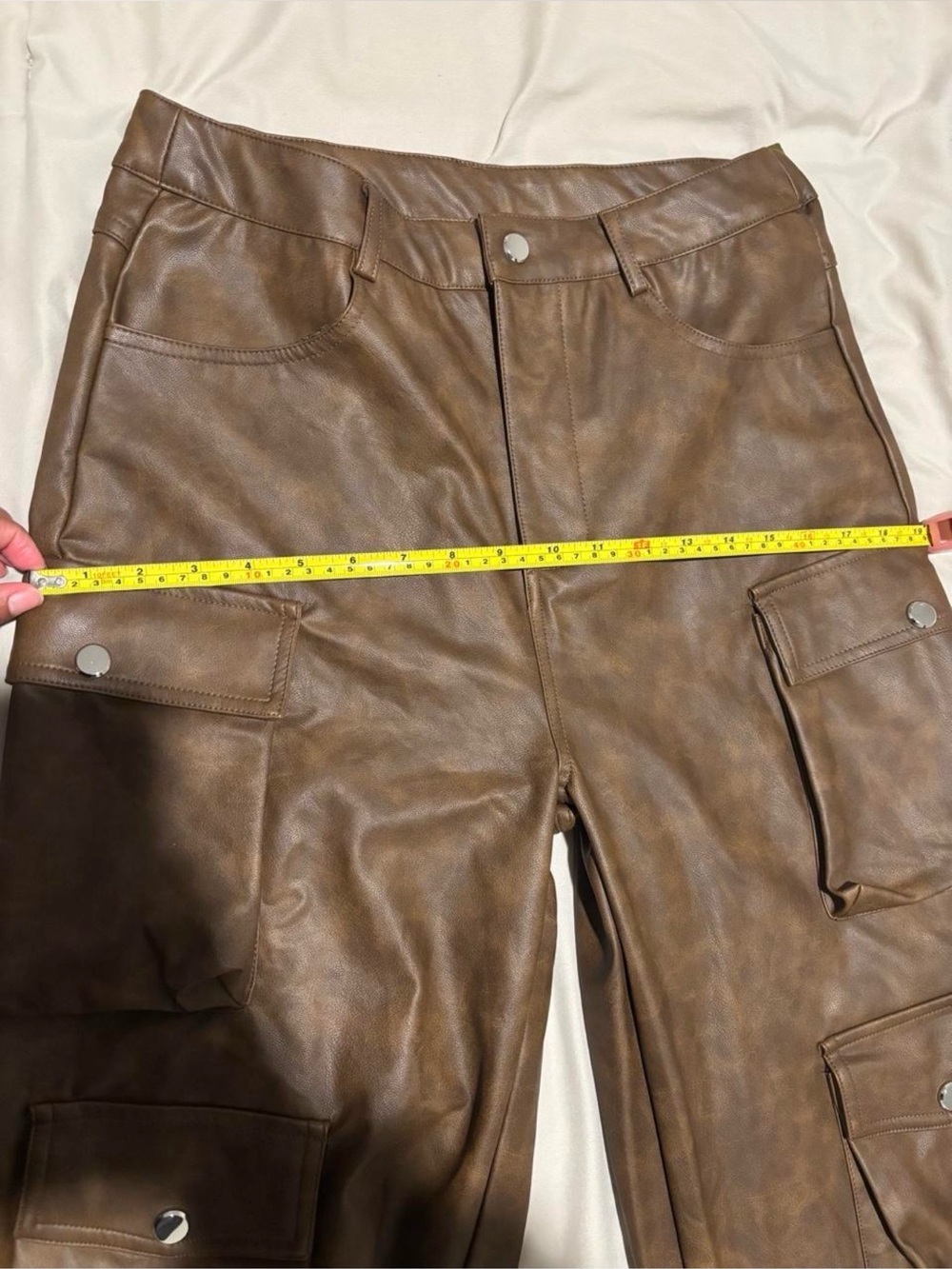 New Sz XL Weekend Warrior Wide Leg Washed Pu Leather Cargo Pant - Brown - Picture 5 of 10